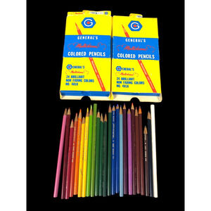24 Colored Pencils Multichrome Generals & Other Retro Vintage Used Lot 401A Box